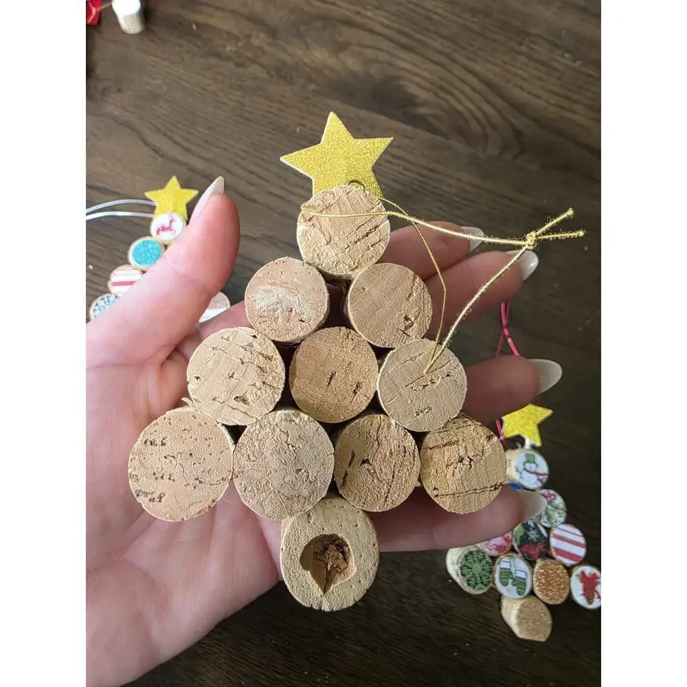 New Christmas Tree Ornaments Wine‎ Cork Set of 5 Handmade
